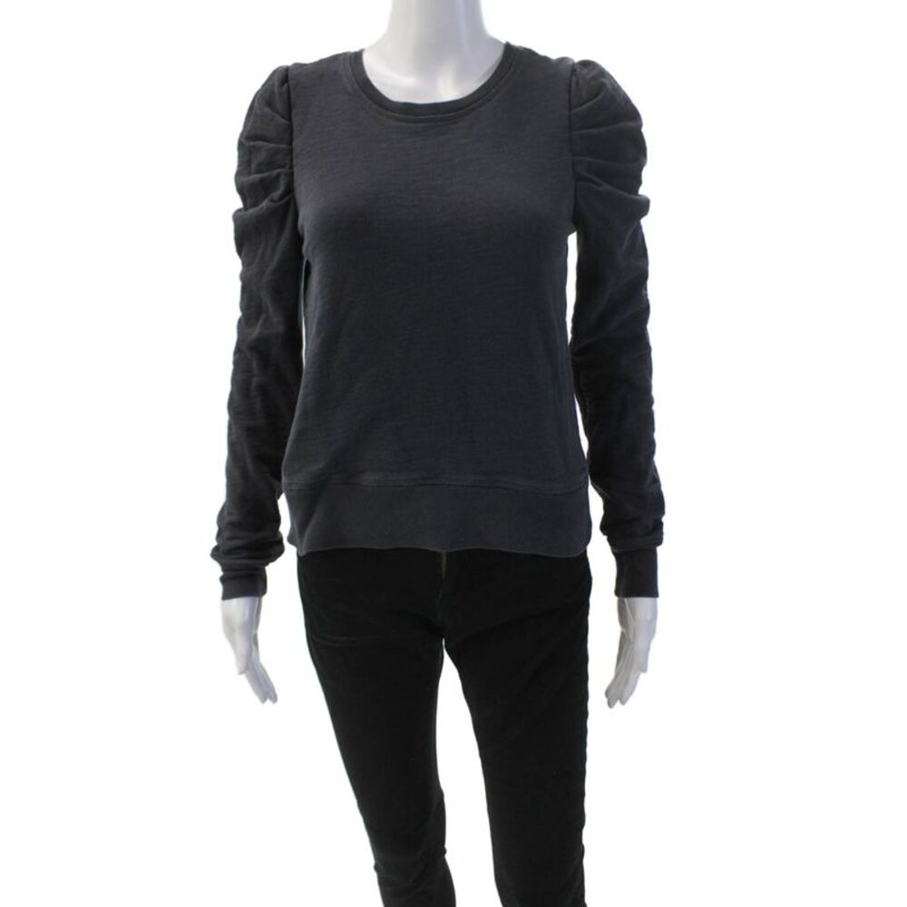 Leallo Womens Long Sleeve Crew Neck Sweatshirt Navy Blue Cotton Size XS